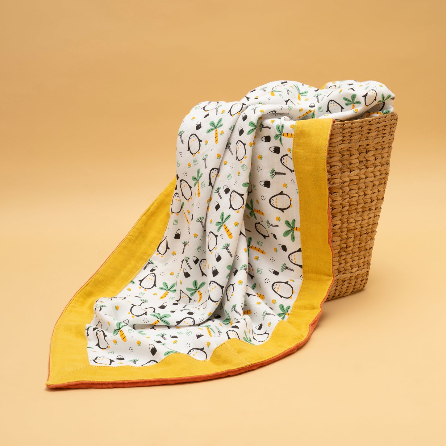 BORDER BLANKET | ORGANIC MUSLIN | GOTS CERTIFIED |4 LAYERS |100*100 | FROSTY OASIS - DREAMY TRUMPET