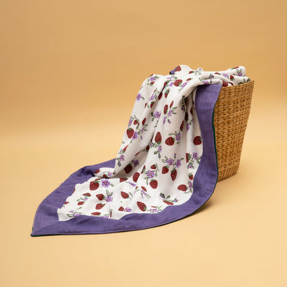 BORDER BLANKET | ORGANIC MUSLIN | GOTS CERTIFIED |4 LAYER | 100*100 | BERRY BREEZES - FROSTY OASIS