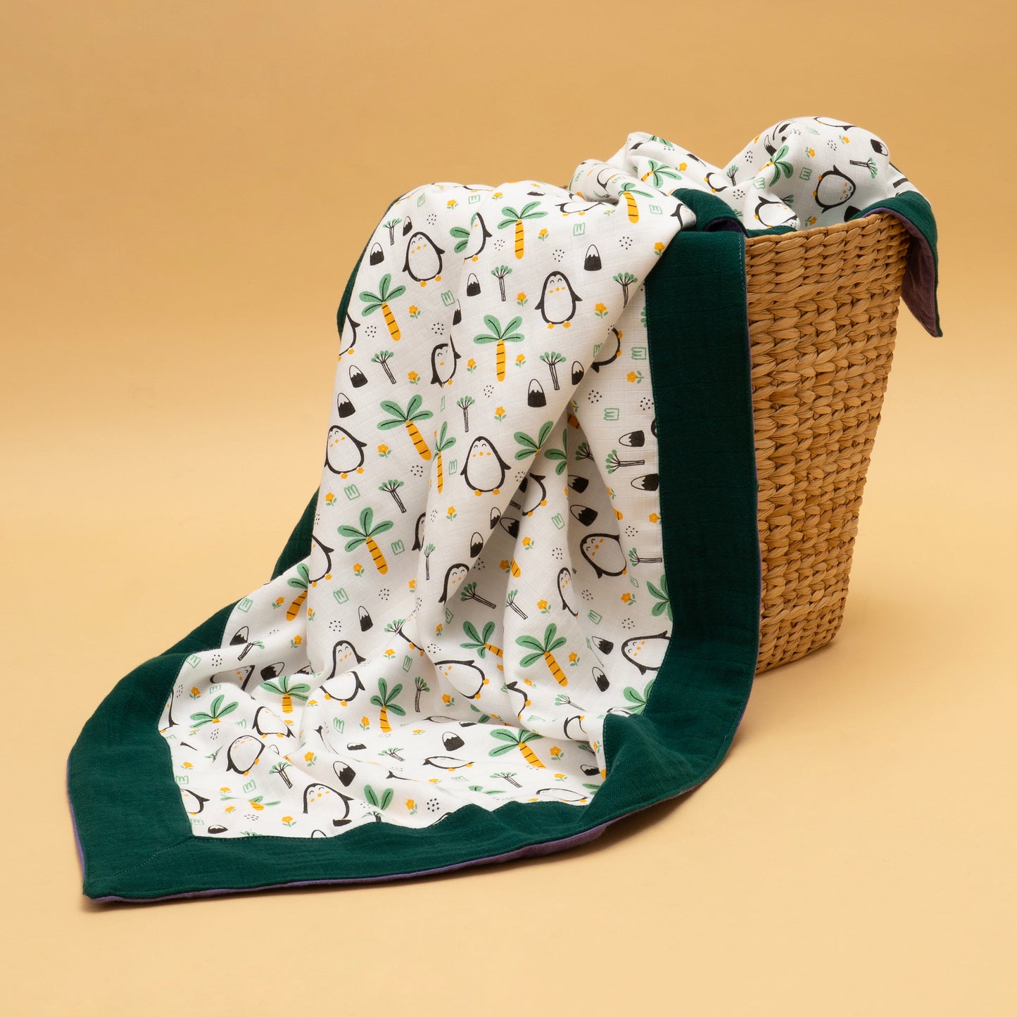 BORDER BLANKET | ORGANIC MUSLIN | GOTS CERTIFIED |4 LAYER | 100*100 | BERRY BREEZES - FROSTY OASIS