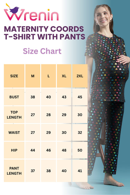 MATERNITY COORDS | ZIPLESS T-SHIRT WITH PANTS |SPUN |INTRODUCTORY PRICE |HEART SPRAKLE
