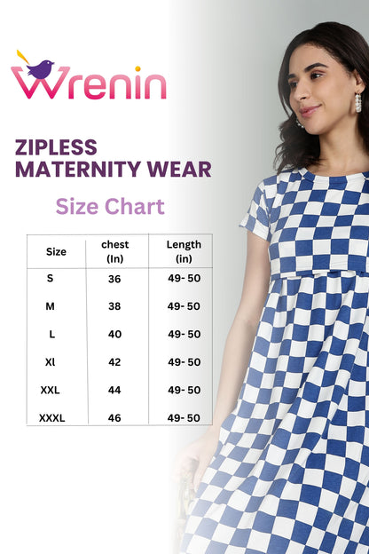 ZIPLESS MATERNITY WEAR |SHORTSLEEVE| AZURE CHECKERS