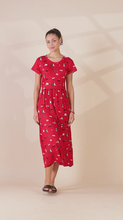 ZIPLESS MATERNITY WEAR SHORTSLEEVE - CRISMSON TAILES MAXI