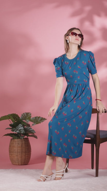 ZIPLESS MATERNITY WEAR PUFFSLEEVE - FLAMINGO FLOW MAXI
