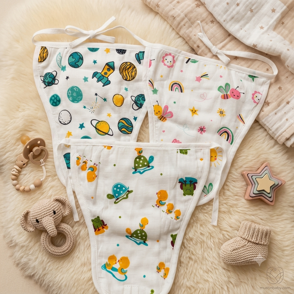 Combo of 3|Bamboo Muslin Nappies| 0-6 months| ( RANDOM CUTE PRINTS)