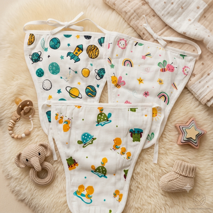 Combo of 3|Bamboo Muslin Nappies| 0-6 months| ( RANDOM CUTE PRINTS)